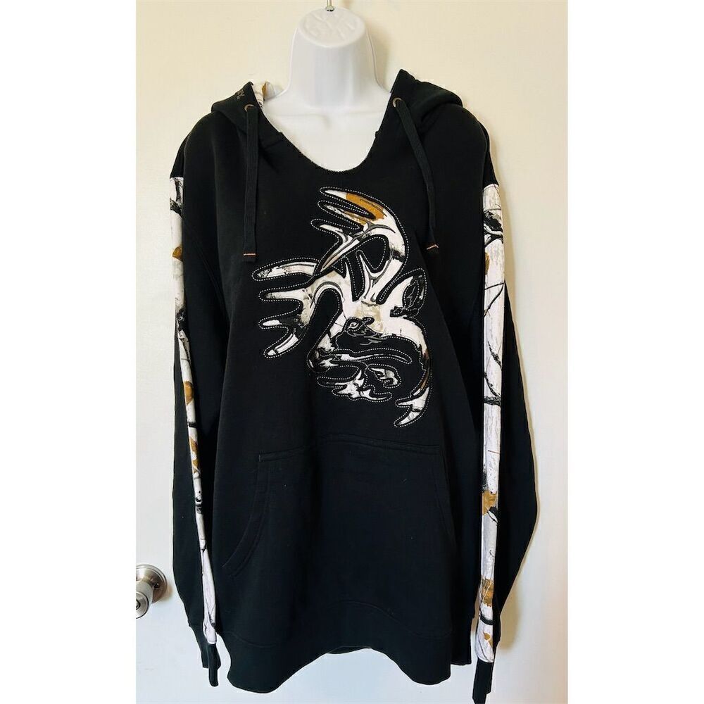 Legendary Whitetails  Camo Hoodie Black Long Sleeve Drawstring Graphic Print L